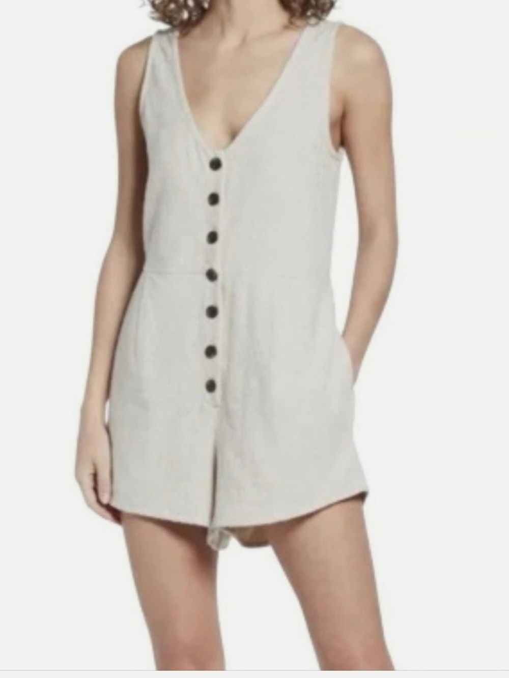 Madewell NEW Linen Blend Romper V-Neck Button Front Size 8